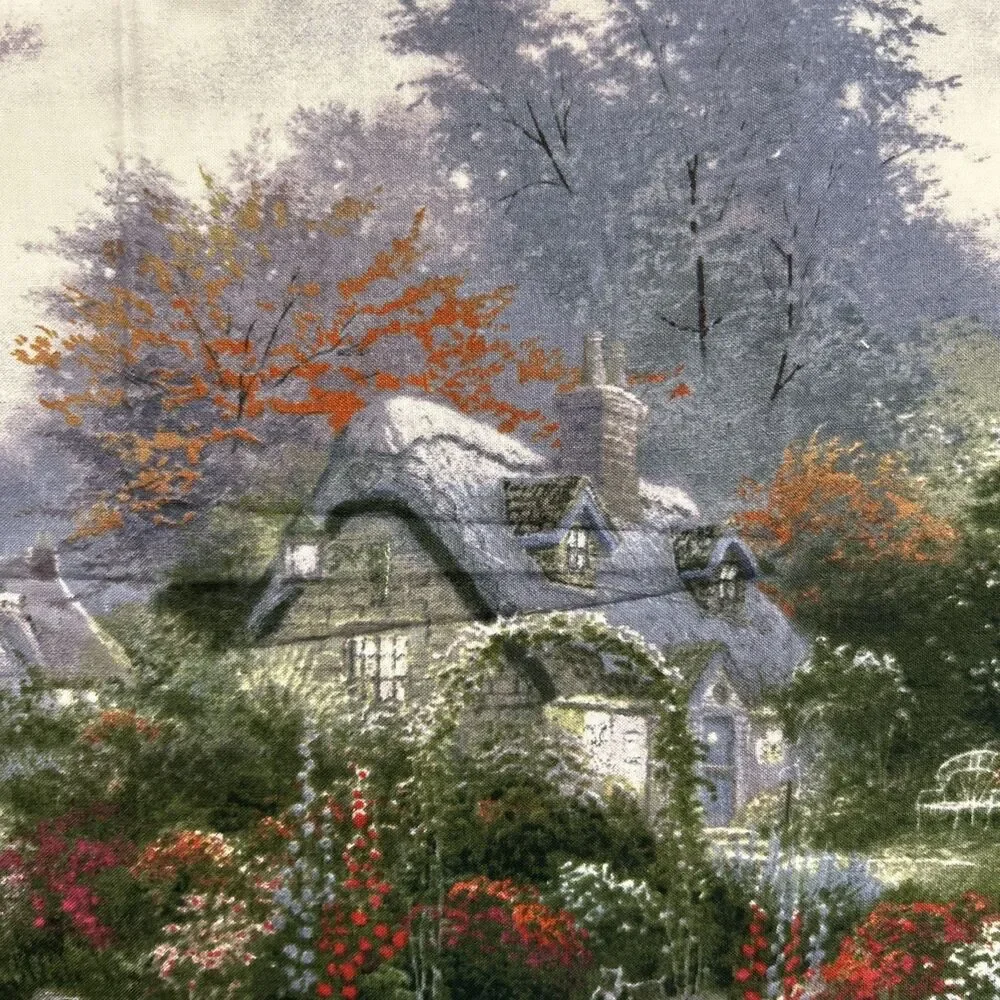 Thomas Kinkade Stone Country Cottage Cotton Fabric Panel 22
